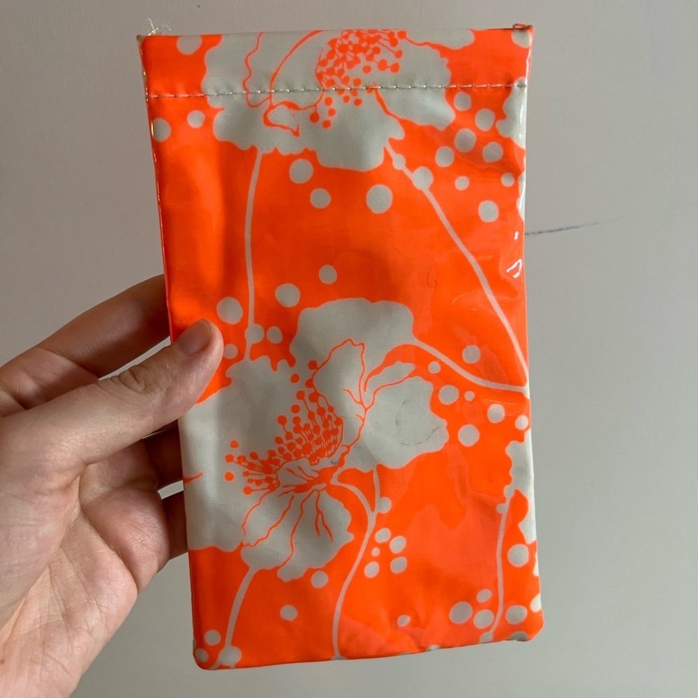 Bright Neon Orange Kate Spade Glasses Case Flat squeeze open stripe floral